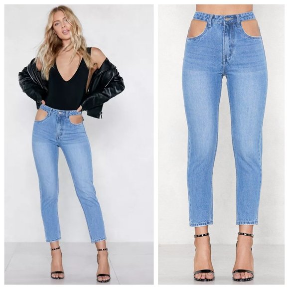Nasty Gal Denim - Nasty Gal Monokrom Out of Pocket Hip Cut Out High Waist Ankle Jeans
